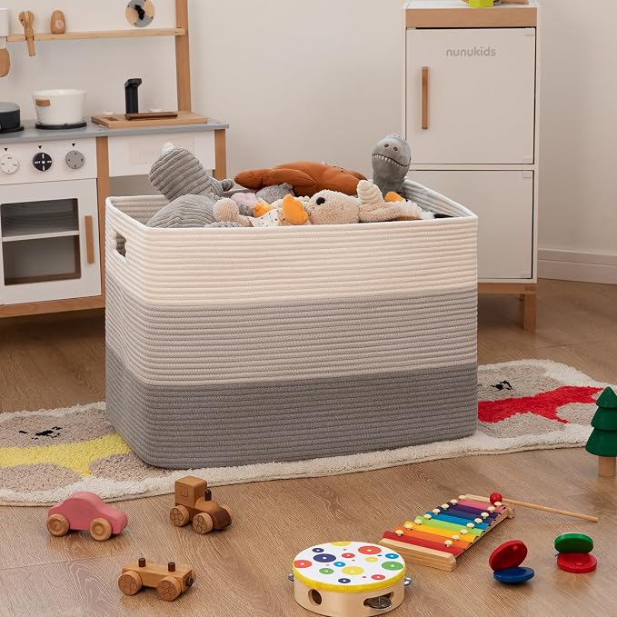 OIAHOMY Blanket Basket Laundry Basket Dog Toy Basket 108L Gradient Grey - Image 2