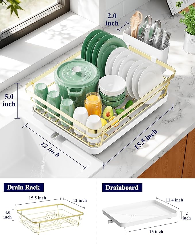 Kitsure Dish Drying Rack for Kitchen Counter, Cutlery Holder, Home and - Image 2