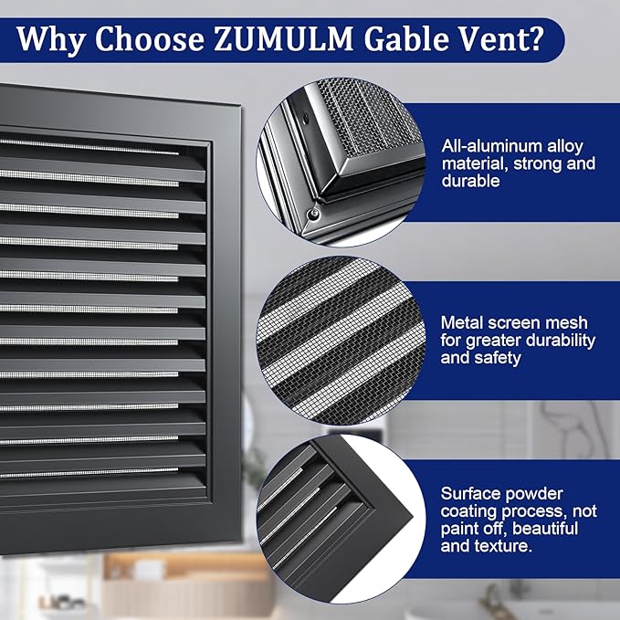 12" X 18" Gable Vent Aluminum Gable Vents for Houses Attic Vent Shed Vents Cover Exterior with Screen Mesh Alloy Wall Vent Ventilation for Home Garage Attic Ceiling - Vent Opening: 10" x 16" Black