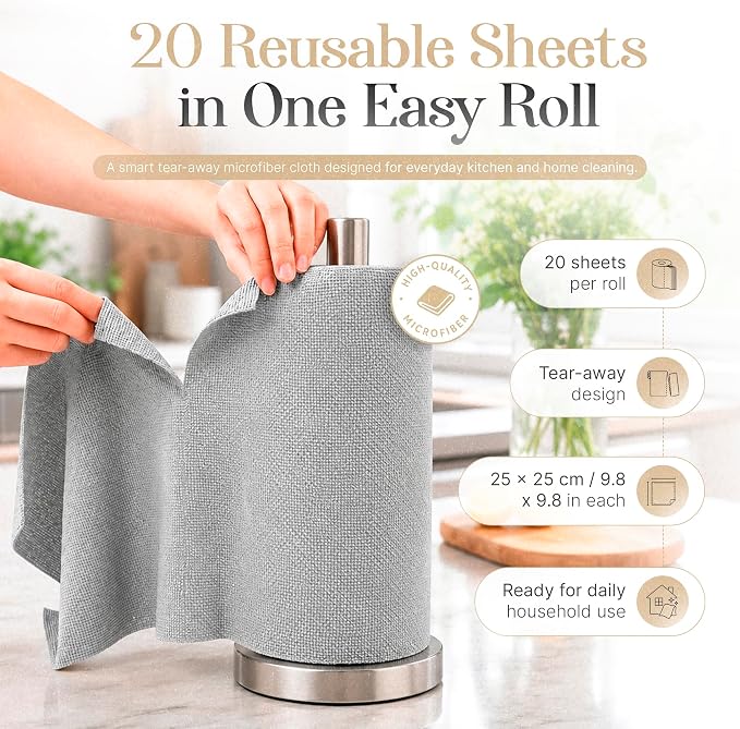 Microfiber Cleaning Cloth Roll 20 Sheets 11" x 10" Tear Away Microfiber Towel - Image 7