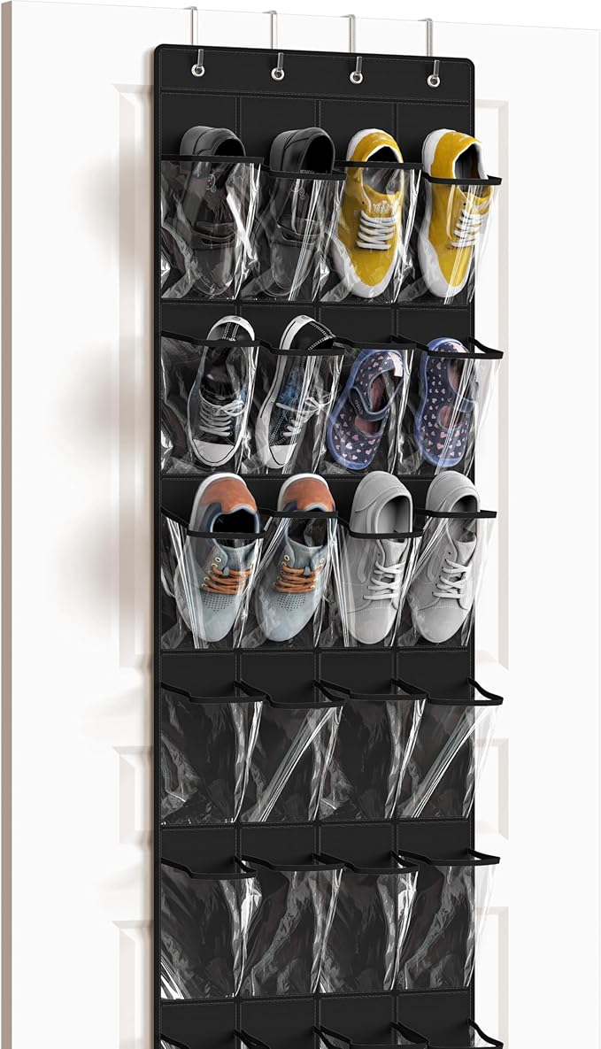Simple Houseware 24 Pockets Clear Over the Door Shoe Organizer, 4 Durable Metal by SimpleHouseware