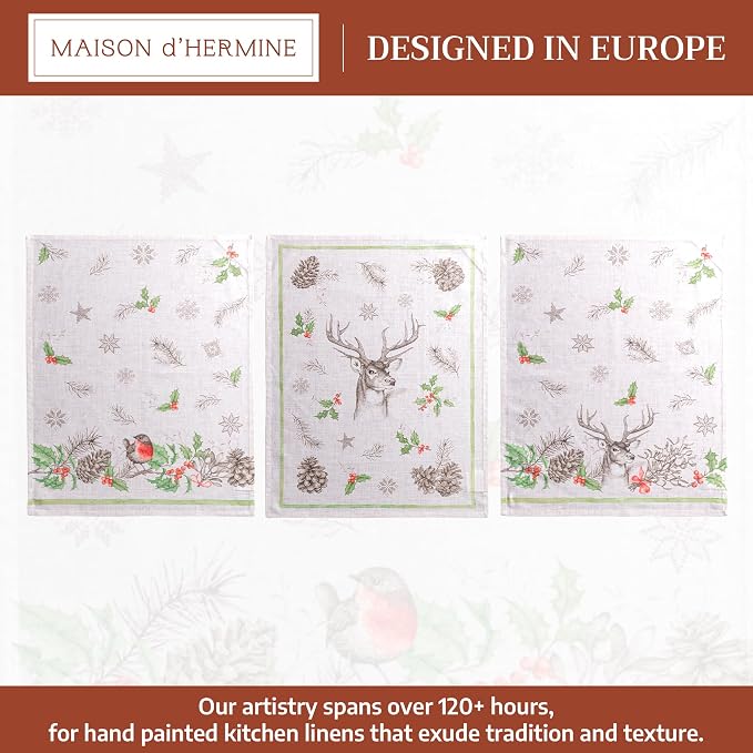 Maison d' Hermine Kitchen Towels Set of 3 Reusable 100% Cotton 27.50" x 20" - Image 2