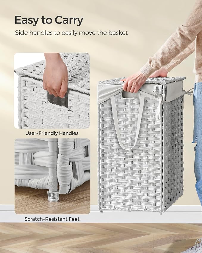SONGMICS Laundry Hamper with Lid, 23.8 Gal Synthetic Rattan - Image 4