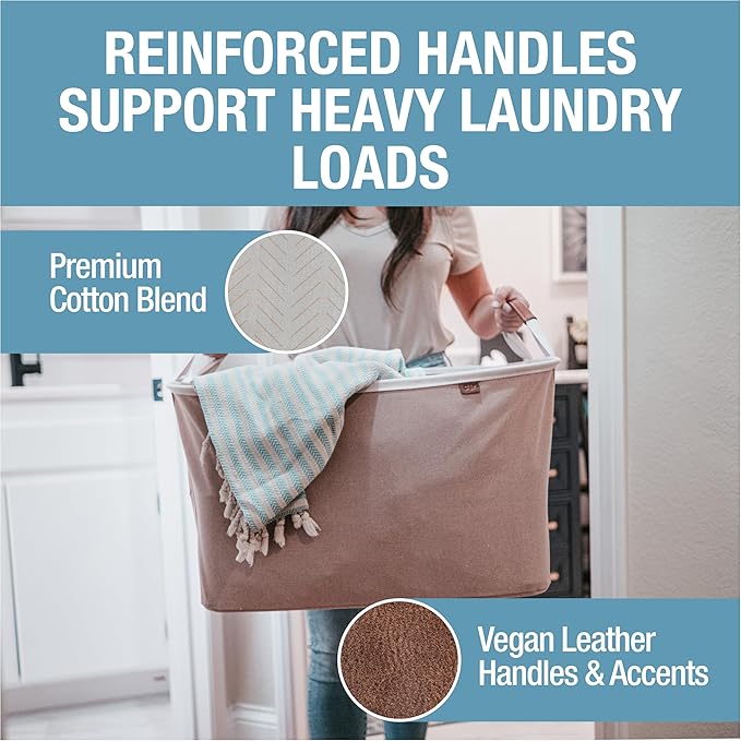 Collapsible Fabric Laundry Basket Premium, Cream Herringbone, 2 Pack - Image 4
