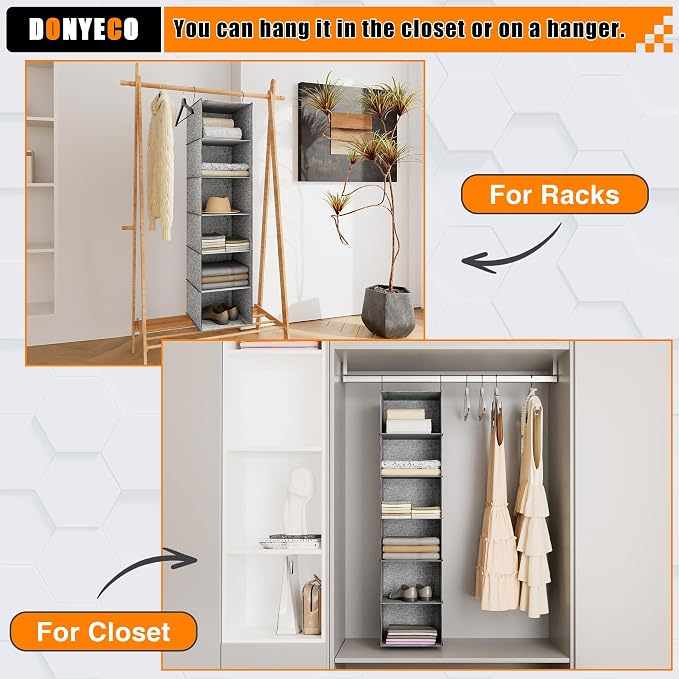 Hanging Closet Organizer 6-Shelf, Oxford Linen Wardrobe Storage, shoes & - Image 7