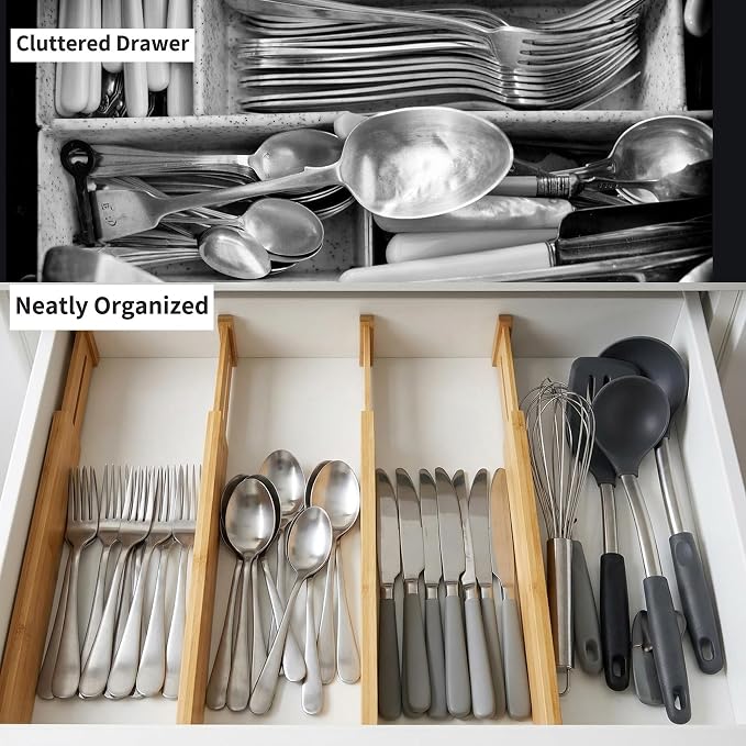 Utoplike 4 Pcs Bamboo Kitchen Drawer Dividers, Large Drawers Organizers | - Image 4