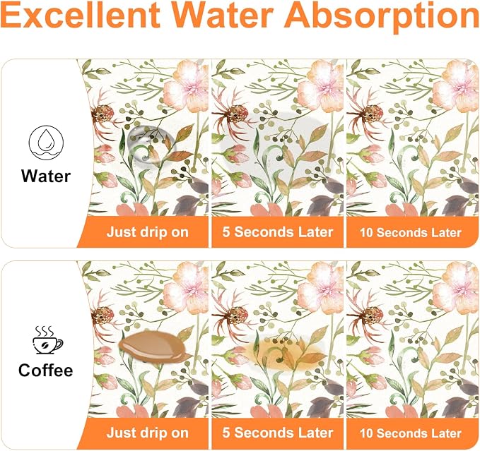 LOKHOM 18"x24" Dish Drying Mat，Pink Floral Coffee Mat | Pink Roses Petals Prints - Image 4
