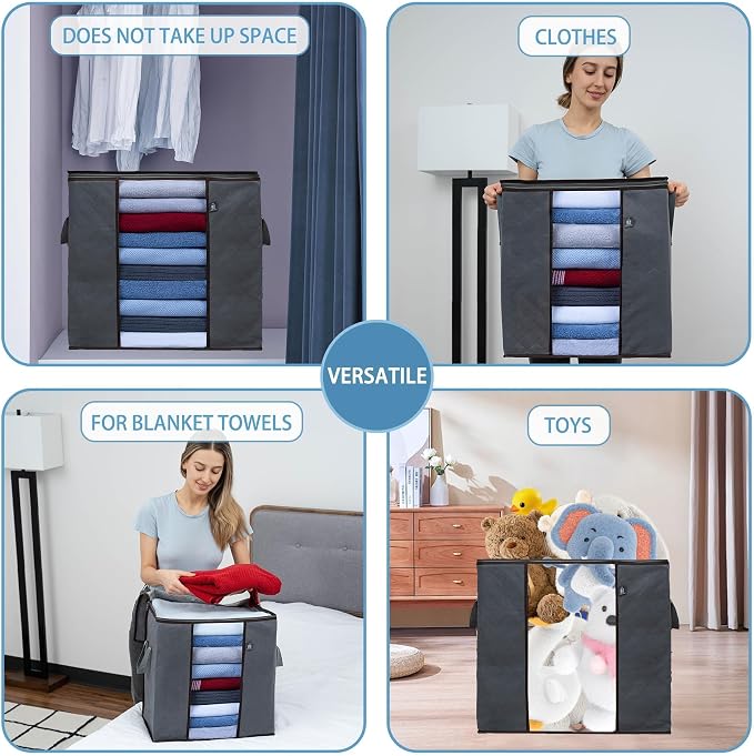 VENO 3 Pack Large Clothes Storage Bag w/Reinforced Handle 16 Gallon | Thick - Image 3