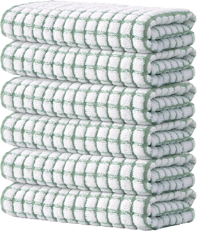 Kitinjoy Cotton 6 Pack Terry Kitchen Towels, Grass Green by Kitinjoy