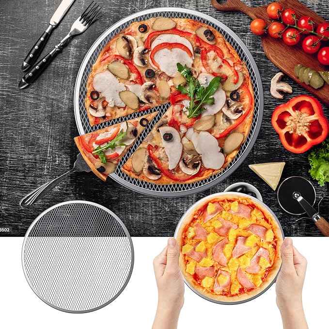 4 Pcs 12 Inch Round Pizza Screen, Aluminum Alloy Pizza Mesh for Oven, Food-Grade Baking Screen for Oven, Round Baking Tray for Home Kitchen BBQ