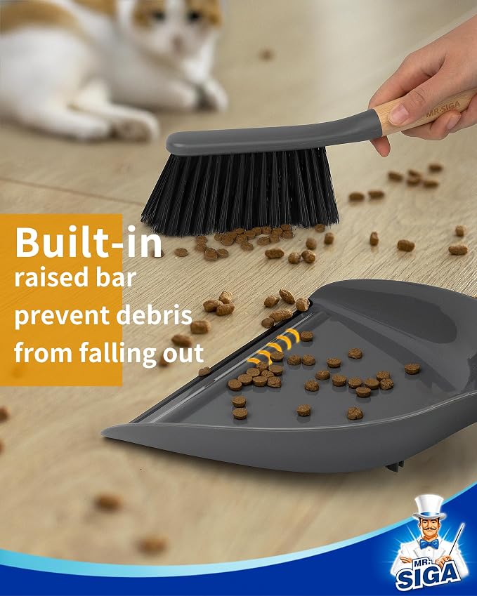 MR.SIGA Dustpan and Brush Set, Bamboo Handle, 1 Set | Handheld brush and - Image 5