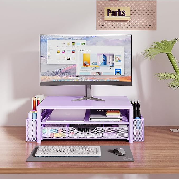 Desk Organizer and Accessories, 2-Tier Computer Monitor Stand Riser - Image 2