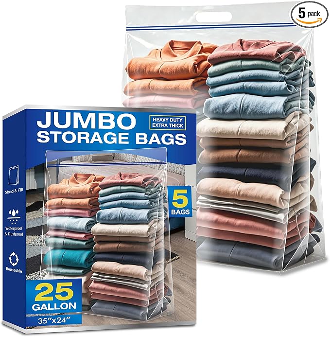 5 Pack 25 Gallon Jumbo Storage Bags by VacPackStorageMovingExp