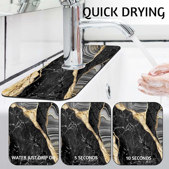 MCALK Marble Black Kitchen Sink Faucet Mat Splash Guard, Absorbent Quick-Dry - Image 2