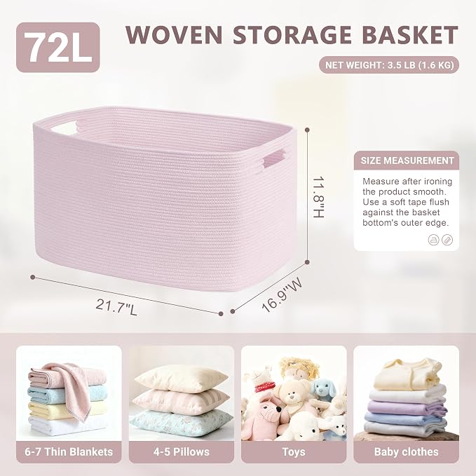 72L Large Woven Laundry Basket Hamper - Image 7
