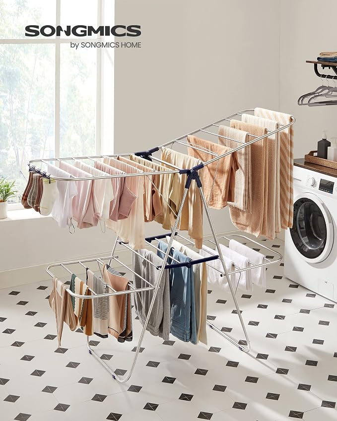 SONGMICS Clothes Drying Rack, Foldable 2-Level Laundry Drying Rack | - Image 3