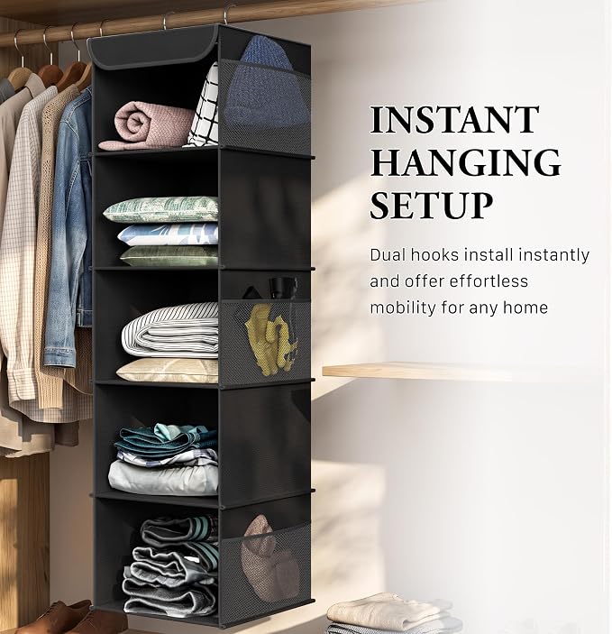 Simple Houseware 5 Shelf Hanging Closet Organizer, Top Support Metal Frame - Image 6