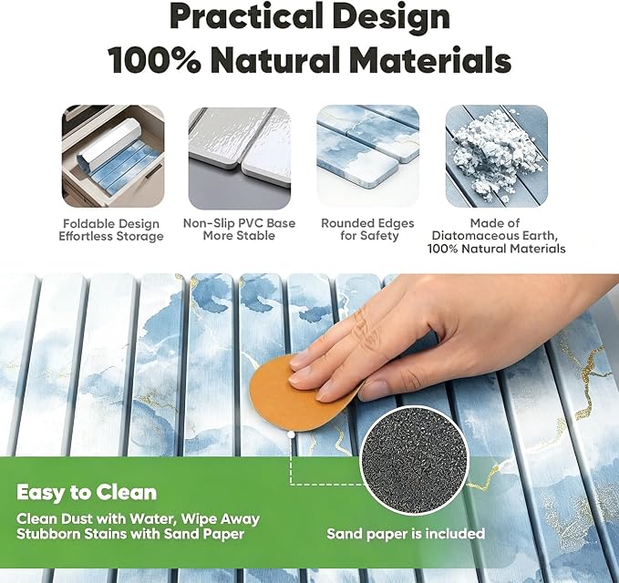 Stone Drying Mat for Kitchen Counter, Quick Diatomaceous Earth Mats for Dishes - Image 4