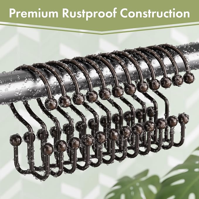 Amazer Bronze Shower Curtain Hooks, Rust-Resistant Metal Shower Hooks Shower - Image 3