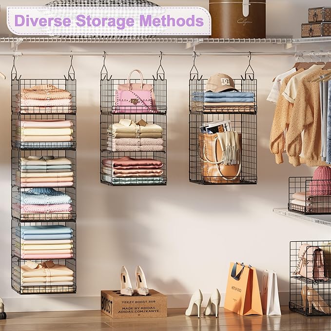 6 Tier Hanging Closet Organizers and Storage Stackable Hanging Closet Shelves - Image 2