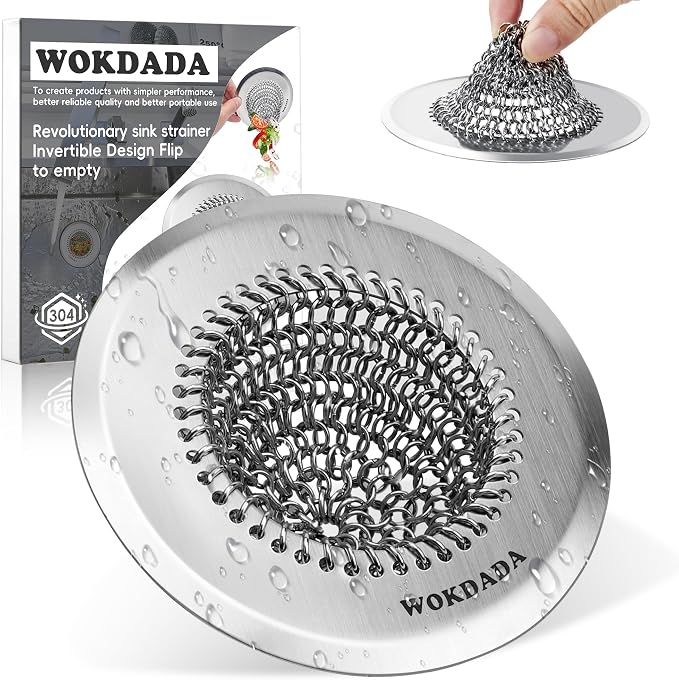 Kitchen Sink Drain Strainer, Patented Reversible Chain Mesh Basket Anti-Clog by Wokdada