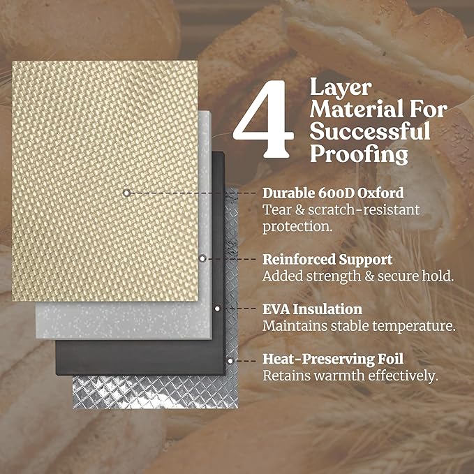 Bread Proofing Box – Bread Proofer, Dough Fermentation Box with Carry Bag, Sourdough Starter Warmer, Foldable & Zippered, Temp & Timer Controller, Ideal for Pizza, Yogurt, Kombucha – For Home Bakers