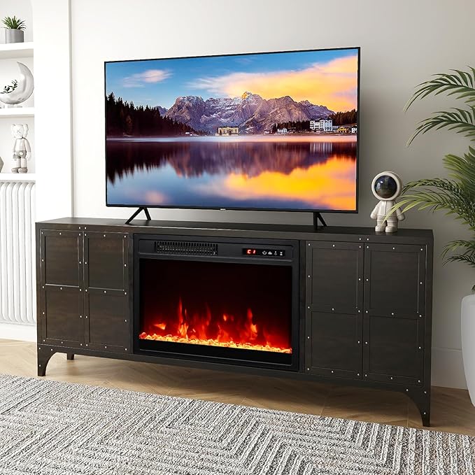 Tangkula 18 Inches Electric Fireplace, 5,000 BTU Fireplace Insert w/Remote Control, Crystal Stones, 3 Flame Colors & 5 Brightness, 0.5-9H Timer, Thermostat & Overheat Protection