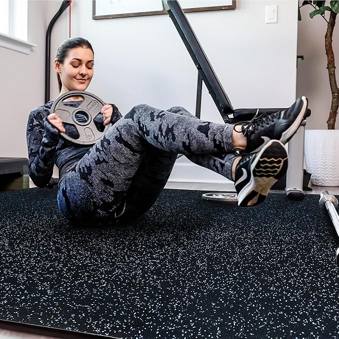 SUPERJARE 0.4'' Thick 24 Pcs 96 Sq Ft Rubber Top Exercise Equipment Mats, High Density EVA Foam Mats with Rubber Top, Interlocking Gym Flooring for Home Gym, Protective Workout Mat, Black/Blue