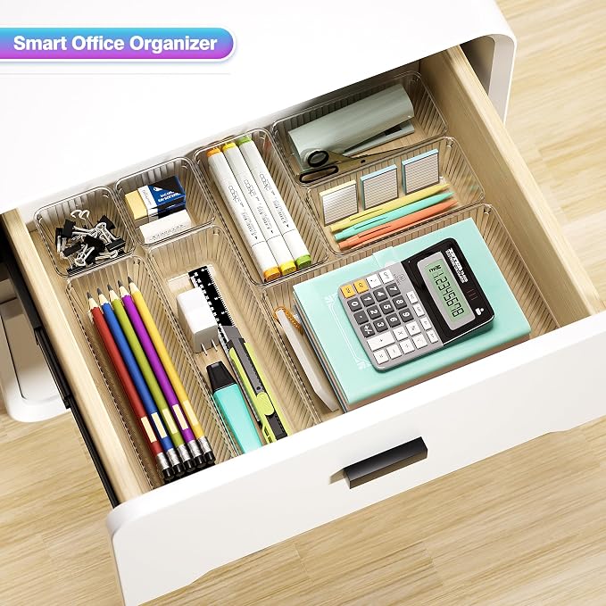 15 PCS Clear Plastic Drawer Organizer Set, Makeup Organizer Trays | 4-Size Desk - Image 6