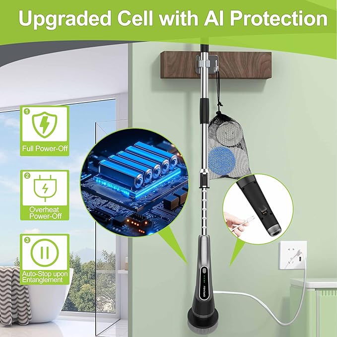 Dreazu Pro Electric Spin Scrubber, 10-in-1 Shower Scrubber & Retractable Long - Image 5
