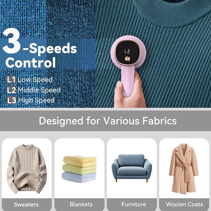 Rechargeable Fabric Shaver, 6-Leaf Blades, LED Display, 3 Speeds | Portable - Image 3