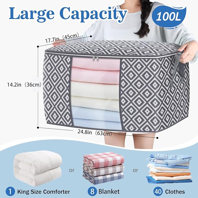 100L 6 Pack Storage Bags, Foldable Clothes Bins - Image 2