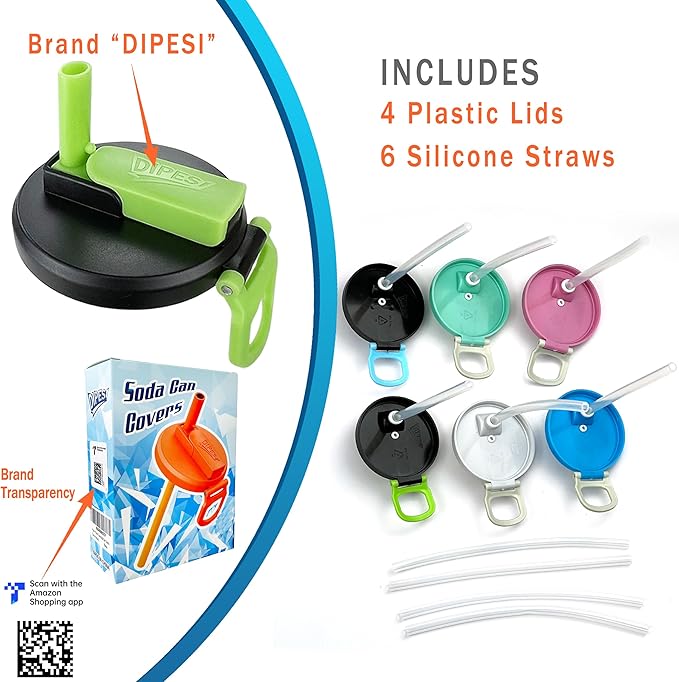 4 Pack Soda Can Lids with Straws,Inspired by Energy Drink Can Colors – Fits fit Standard 12oz/16oz Cans