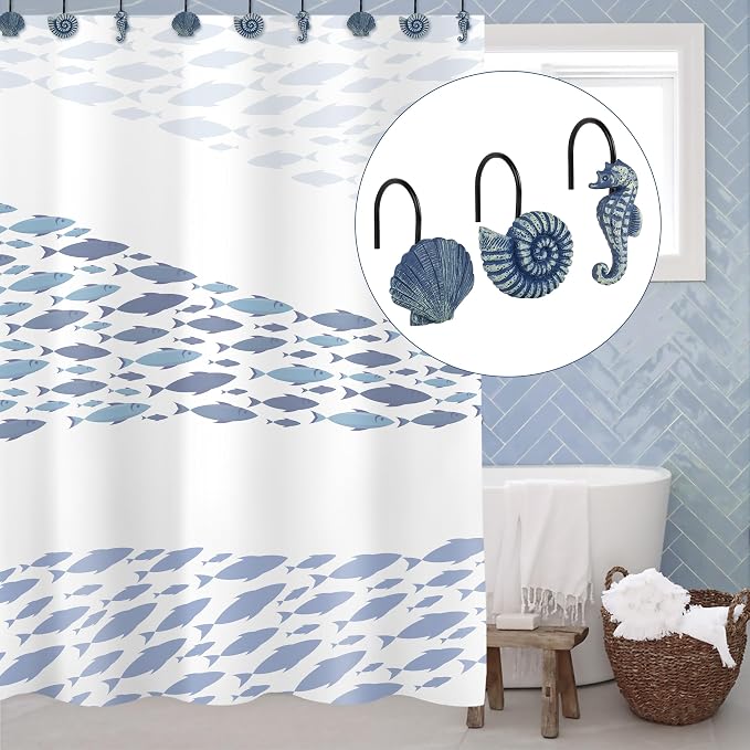 Sunlit Seashells Decorative Shower Curtain Hooks, Nautical Bathroom Decoration - Image 5