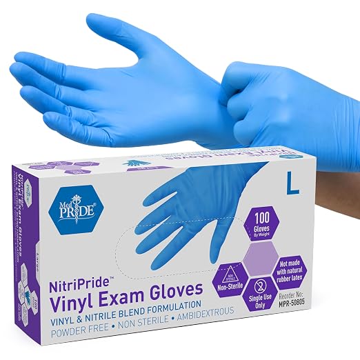 MED PRIDE Nitrile/Vinyl Blend Exam Gloves, Powder-Free by MEDPRIDE