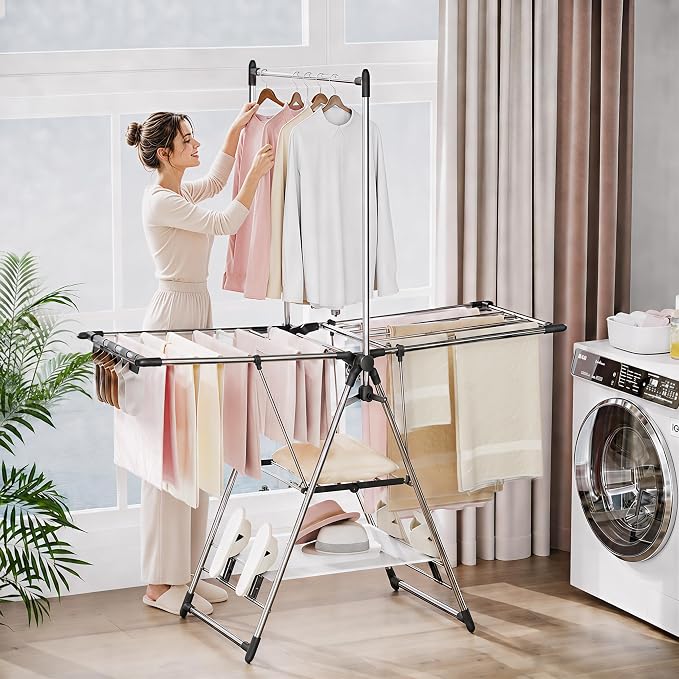 Clothes Drying Rack with High Hanger, 3-Level Drying Racks | Foldable Laundry - Image 7