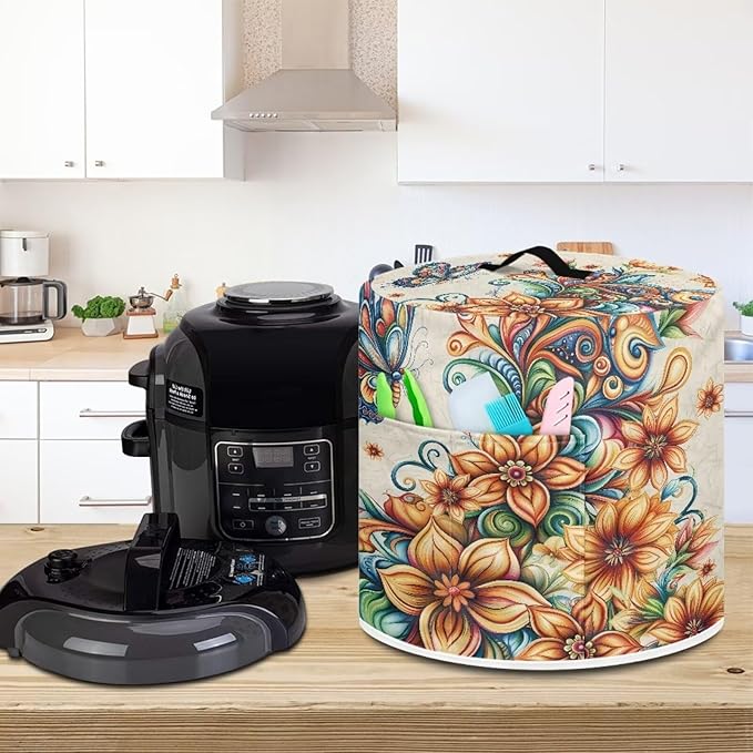 Vintage Floral Pressure Cooker Cover Instant Pot Accessories Instant Pot Kitchen Appliance Dust Cover with Pockets for Rice Cooker Air Fryer Slow Cooker Dust Covers for Kitchen Size L