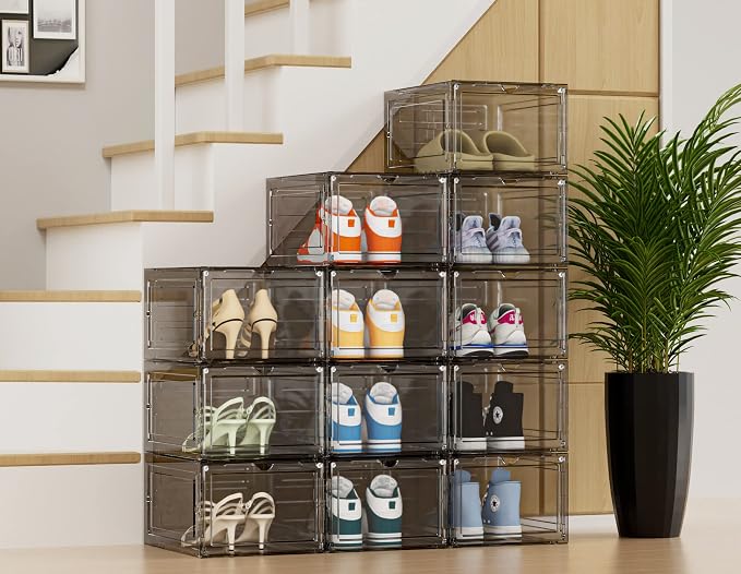 HOMIDEC Shoe Storage, 6 Pack Shoe Organizer Clear Hard Plastic Shoe Box - Image 2