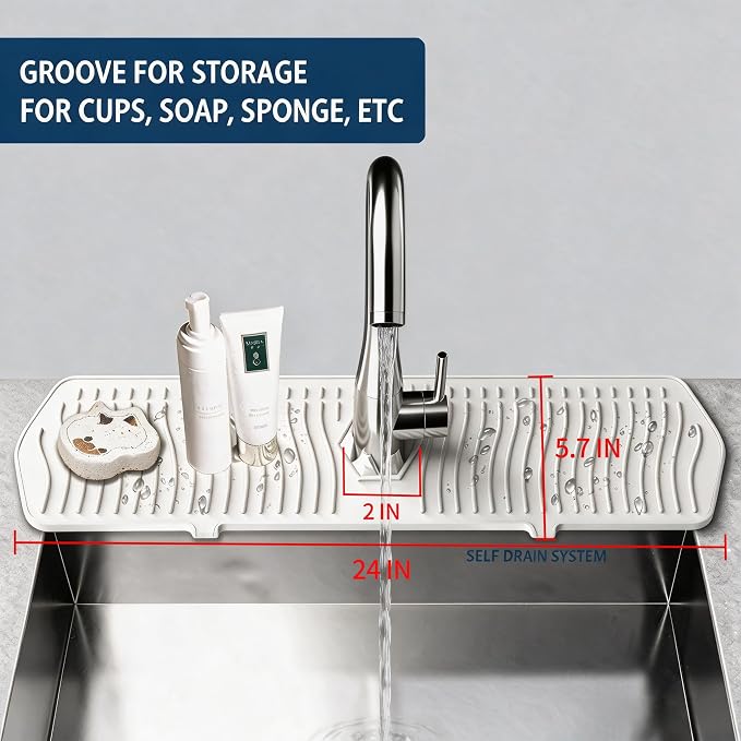 Kitchen Sink Splash Guard-24 x 5.8'' Ultrathin Silicone Sink Mat Splash Guard - Image 9
