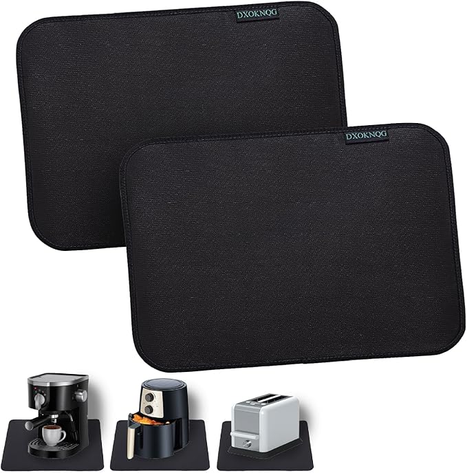 Heat Resistant Appliance Mat, Black, Non-Slip Kitchen Counter Protector, Large Size for Coffee Maker, Blender, Air Fryer (2, 16 * 24)