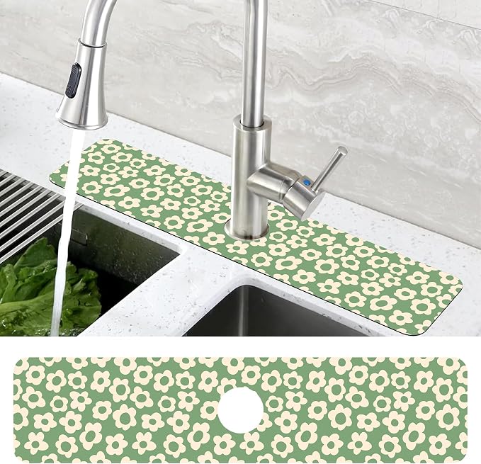 Vintage Groovy Flowers Sink Faucet Absorbing Mat Splash Guard Behind Faucet - Image 4