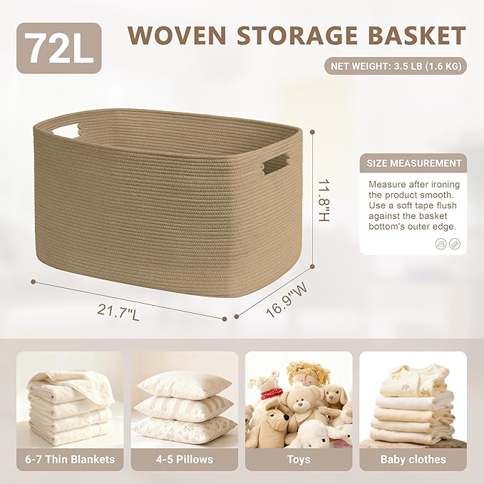 72L Large Woven Laundry Basket Hamper - Image 2