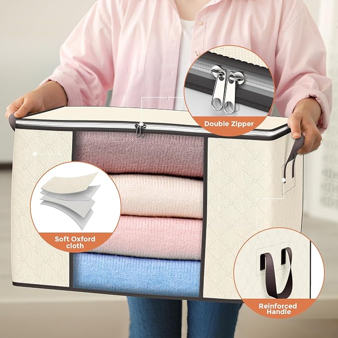 90L Large Storage Bags, 4 Pack Clothes Storage Bins Closet Organizers | - Image 3