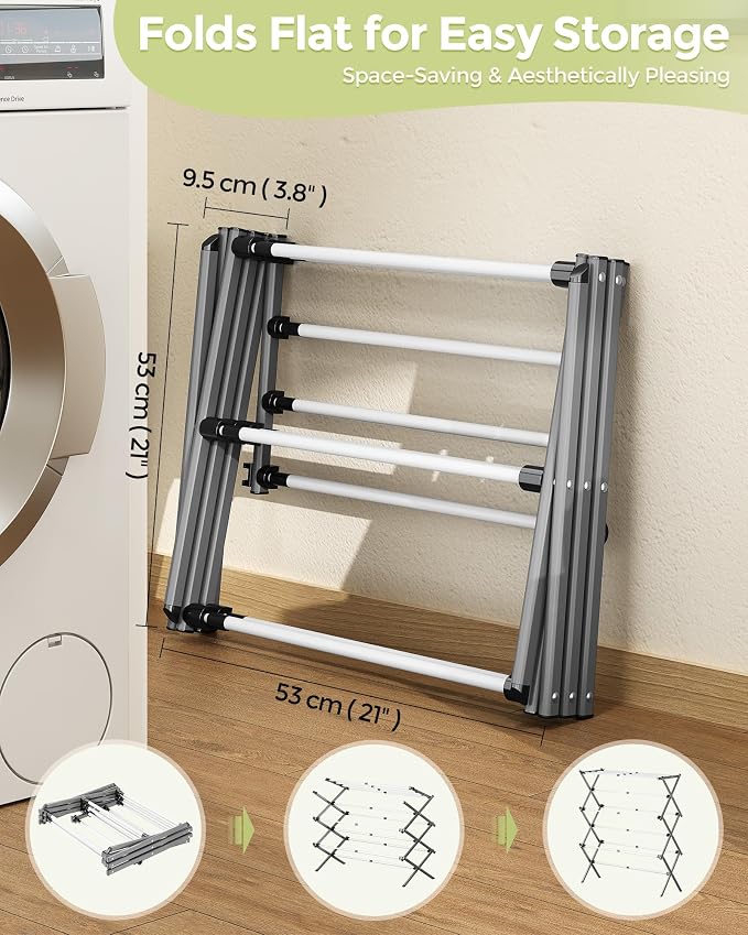 3-Tier Foldable Clothes Drying Rack, 37.6" H, Tool-free Assembly, Extendable - Image 4