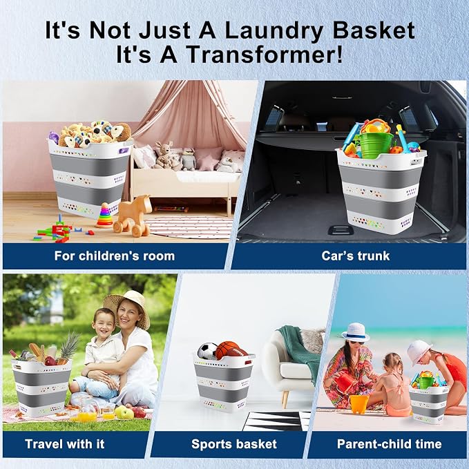 Collapsible Laundry Baskets 42L 2 Pack Pop Up Clothes Hamper - Image 6