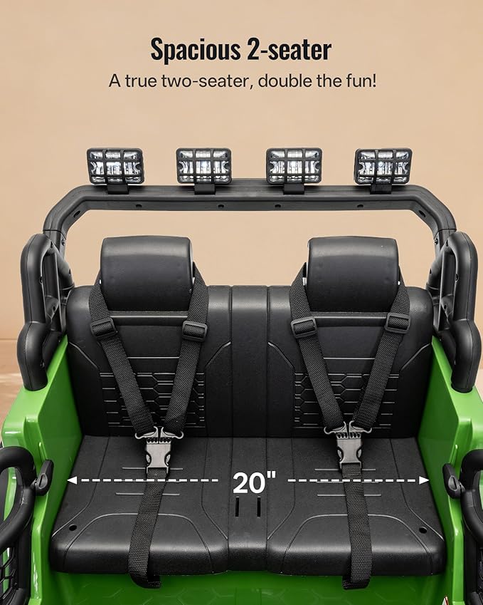 2 Seater Ride on Car Toy, 12V Electric Car for Kids 4-8 with Remote Control, Capacity 110 lb, LED Light - Green