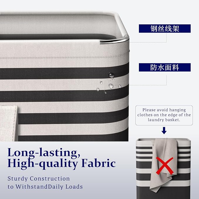 2 Pack Black Laundry Baskets 75L Large, Collapsible Laundry Hamper Dirty - Image 3