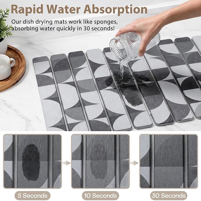 Large Stone Dish Drying Mat for Kitchen Counter, Quick Dry Diatomaceous Earth - Image 4