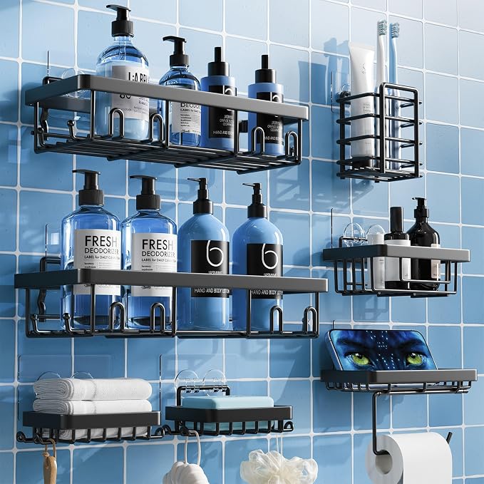 Shower Caddy 7 Pack, Adhesive Bathroom Shower Organizer by Yorshvil