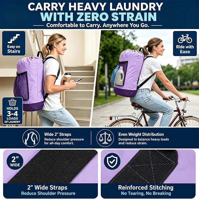 Backpack Laundry Bag, Durable polyster Laundry Backpack Bag - Image 5